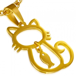 Set auriu din inox cercei si pandantiv cu pisicute [1]
